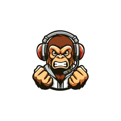 Obraz premium MONKEY WITH HEADSET MASCOT ILLUSTRATION VECTOR