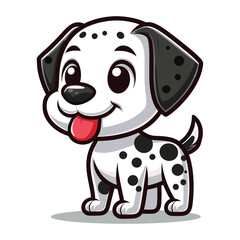 Fototapeta premium Cute adorable dalmatian dog cartoon character vector illustration, funny pet animal dalmatian puppy flat design mascot logo template isolated on white background