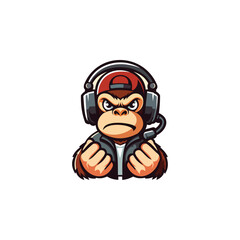 Obraz premium MONKEY WITH HEADSET MASCOT ILLUSTRATION VECTOR
