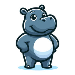Naklejka premium Cute adorable hippopotamus cartoon mascot character vector illustration, hippo flat design template isolated on white background