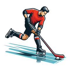 Fototapeta premium Ice hockey player sportsman vector illustration, winter sport activity, hockey male player design template isolated on white background