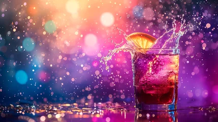 Foto op Plexiglas colorful splashing drink at bright vivid multicolored background, in style of dark purple, blue and pink, © LiezDesign