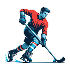 Obraz premium Ice hockey player sportsman vector illustration, winter sport activity, hockey male player design template isolated on white background