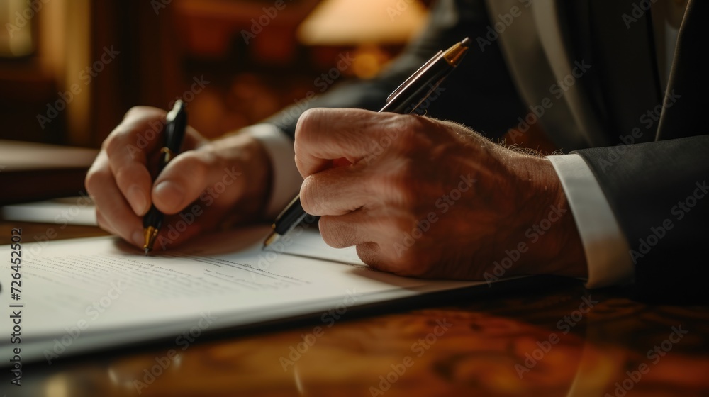 Poster a close-up image of a person writing on a piece of paper. this picture can be used in various settin