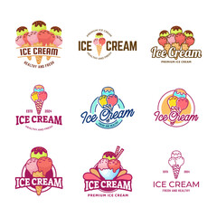 Set of ice cream shop logo badges and labels, gelateria signs. logotypes for cafeteria or bar.