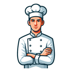 Man chef character vector Illustration, suitable for restaurant, cafe, food, eat, shop, trade, cook mascot logo isolated on white background.