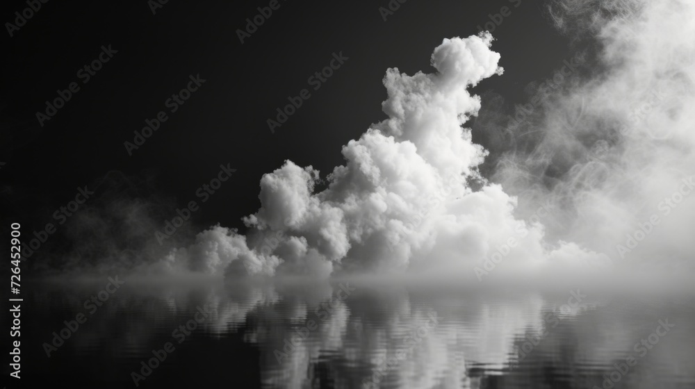 Aufkleber a black and white photo capturing the beauty of clouds hovering over a serene body of water. perfect