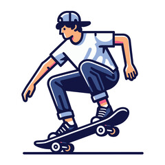 Man playing skateboard vector illustration, skateboarding sport game male player in action flat design style template isolated on white background