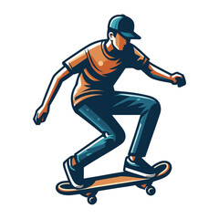 Obraz premium Man playing skateboard vector illustration, skateboarding sport game male player in action flat design style template isolated on white background