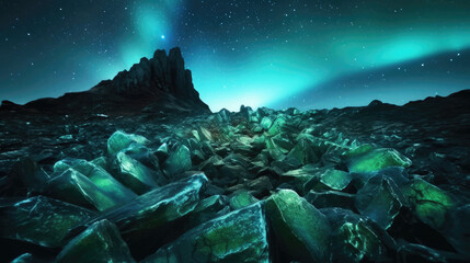 Sparkling Stones Under the Northern Light Sky - Generative AI - obrazy, fototapety, plakaty