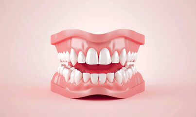 3D concept of healthy human teeth with normal occlusion. Dental 3D render with empty space for text.