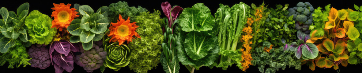 Photo banner of different types of vegetable foliage and textures