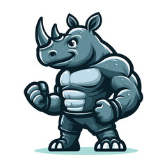 Fototapeta premium Strong athletic muscle body rhinoceros wild animal mascot design vector illustration, logo template isolated on white background