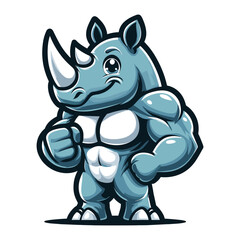 Fototapeta premium Strong athletic muscle body rhinoceros wild animal mascot design vector illustration, logo template isolated on white background
