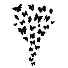 Butterflies. Flock of silhouette black butterflies on white background. isolated on a white. Vector illustration. esp included - obrazy, fototapety, plakaty