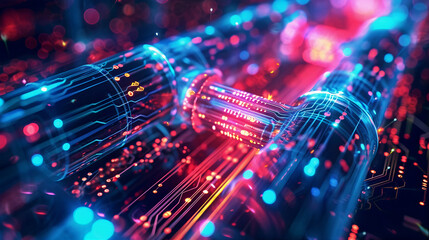 Abstract background glowing data cables conveying information background in the digital world. Generative AI