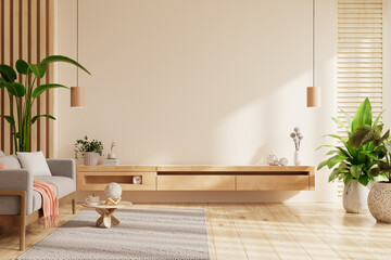 Modern living room with cabinet for TV and sofa,minimal design