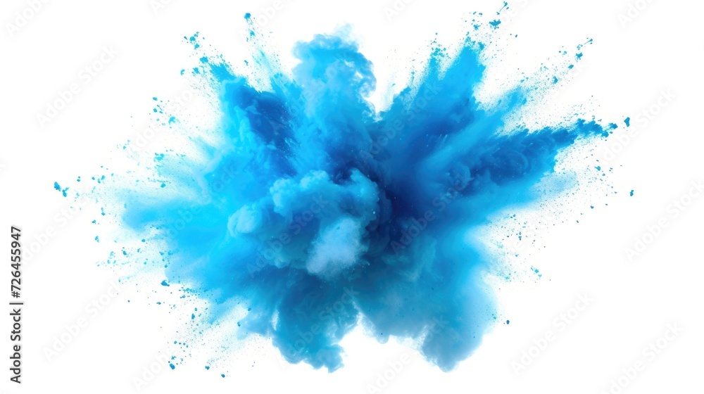 Poster a vibrant blue powder cloud captured on a clean white background. perfect for adding a splash of col