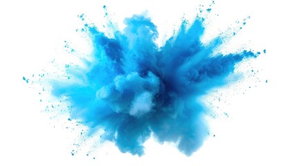 A vibrant blue powder cloud captured on a clean white background. Perfect for adding a splash of color and energy to various projects