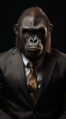 Stern Executive Gorilla with a Golden Tie