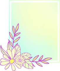 Composition (frame) of isolated cute graphic elements of bright colors with a lilac outline with a frame on a gradient, colored background. Digital illustration suitable for scrapbooking, branding