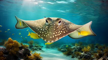 Fototapeta na wymiar Close view of a beautiful stingray swimming,, A fish that is called the fish of the sea