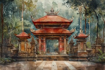 Illustration of Indonesian culture watercolor paint. Culture of Indonesia in watercolor colors. Indonesia. Indonesian Symbolism by watercolor paint Illustration. Symbol of Indonesia Illustration