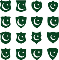 Pakistan flag - flat collection Badges. Flags of different shaped sixteen flat icons. Vector illustration set. 