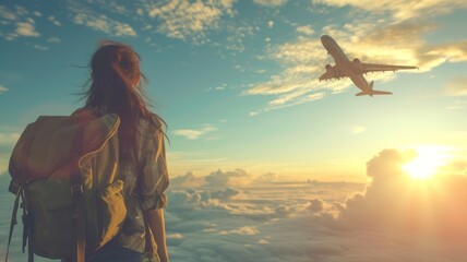 a person watching airplane in the sky