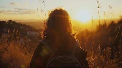 girl looking at the sunset