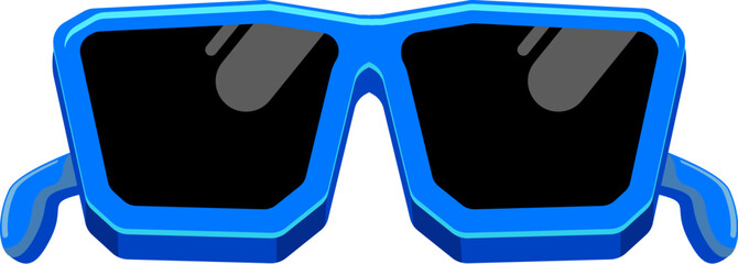 Blue sunglasses with black lens isolated on white background. Cartoon funny kids blue png summer sunglasses icon, label and sign. Cool hipster Sunglasses vector graphic illustration