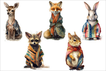Fototapeta na wymiar Safari Animal set Deer, wolf, rabbit, fox, squirrel in 3d style. Isolated illustration