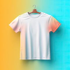 White T-Shirt on Hanger Displayed on Vibrant Background - Generative AI