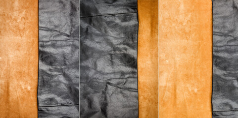 Collection of images with genuine brown and black leather textures background