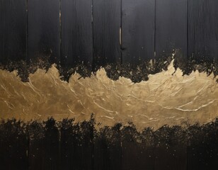 abstract art painting in black on wood paneling