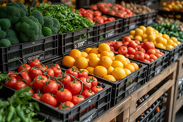 fruits and vegetables - market stall -  product display in the supermarket