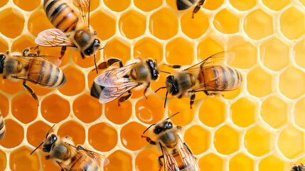 bees on honeycomb - studio shot of a bees on a honeycomb a bright color background.