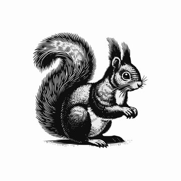 Vector illustration of a squirrel black and white | Realistic silhouette of a squirre