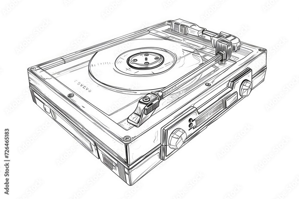 Poster a drawing of a suitcase with a record player inside. perfect for travel or vintage music themes