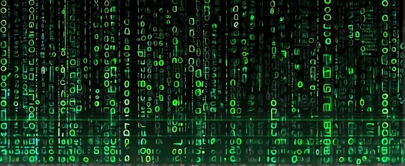 Green theme Binary Code Background, Digital Cyber Abstract technology background from Generative AI