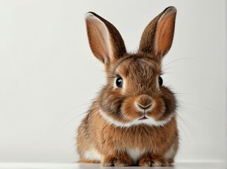 Obraz premium Cute brown rabbits on plain white background from Generative AI