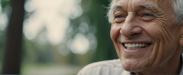 Close up of a smiling elderly man with white perfect teeth from Generative AI