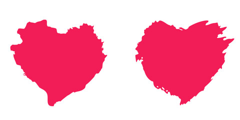 Grunge hearts,abstract distress ink texture.Hand-drawn gouache romantic decoration for Valentine Day.Love symbol,festive design for holiday February 14.Watercolor smear,roughness and scuffs.Isolated