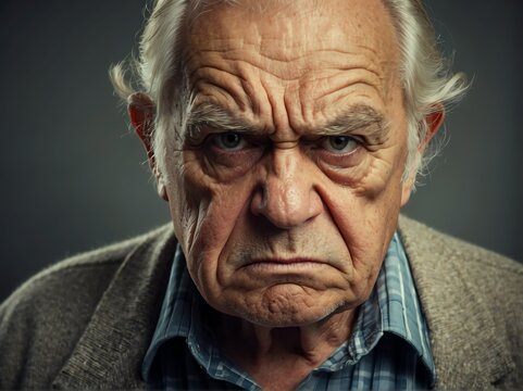 Angry grumpy senior elderly man looking at the camera from Generative AI
