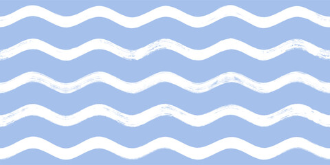 Seamless Wave Pattern, Hand drawn water sea vector background. Wavy beach print, curly grunge paint lines, watercolor