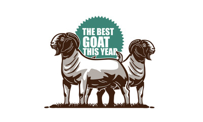 BOER THE GOAT OF THE YEAR LOGO. silhouette of great goat in actions at farm vector illustrations