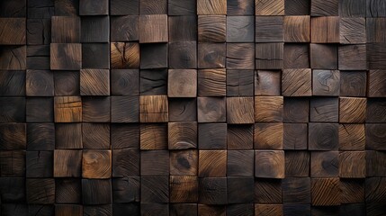 Rustic Wooden Block Wall Backdrop with Dark Rich Textures and Varied Tones Background