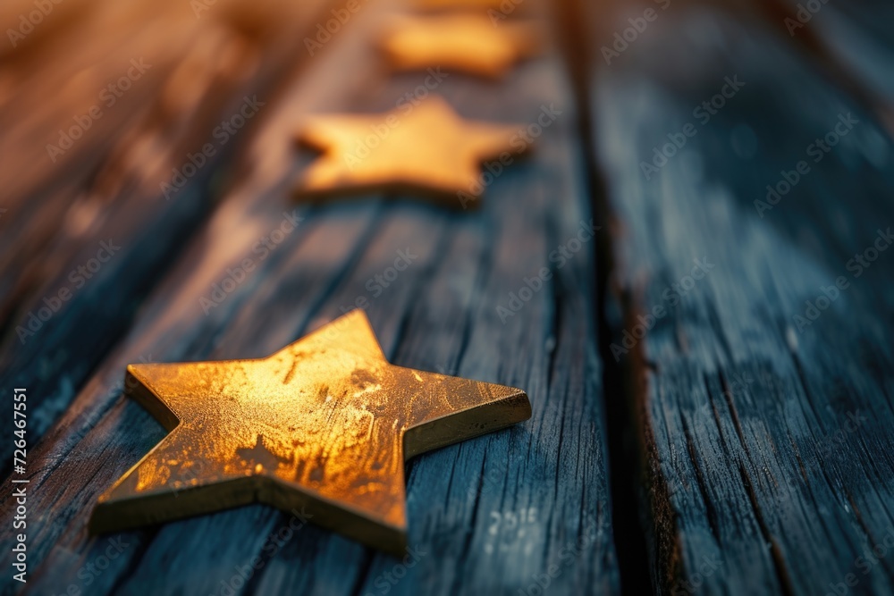 Aufkleber a wooden table with a collection of gold stars on top. perfect for adding a touch of elegance and sp