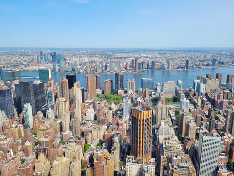 Aerial view of New York City's dense skyline captured from the Empire State