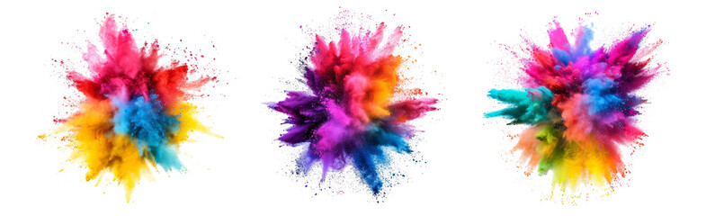 Colorful vibrant rainbow Holi paint color powder explosion with bright colors isolated white background - obrazy, fototapety, plakaty